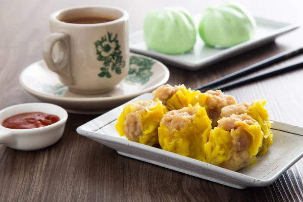 Siu Mai Chinese Steamed Pork Dumplings Bamboo Steamers — Stock Photo, Image