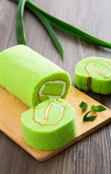 Swiss Roll Cake Wooden Table — Stock Photo, Image