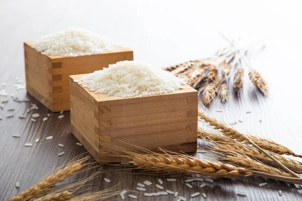 Uncooked Dry Thai Jasmine Rice Box — Stock Photo, Image