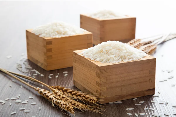 Uncooked Dry Thai Jasmine Rice Box — Stock Photo, Image