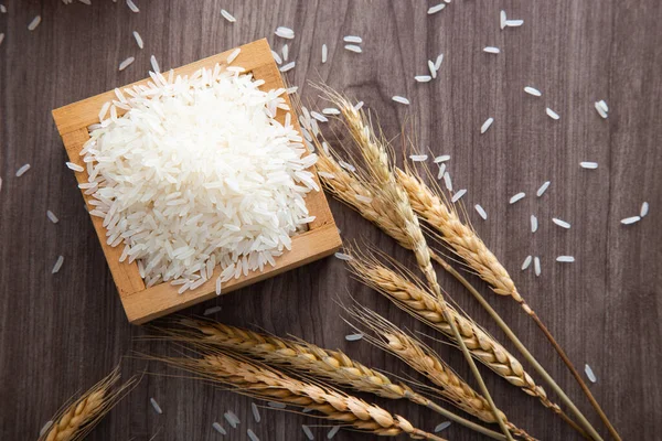 Uncooked Dry Thai Jasmine Rice Box — Stock Photo, Image