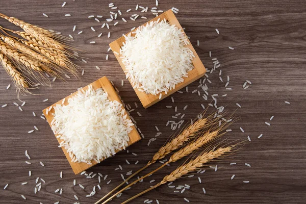 Uncooked Dry Thai Jasmine Rice Box — Stock Photo, Image