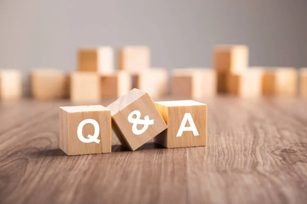 Three Wooden Cubes Letters Questions Answers Concept — Stock fotografie