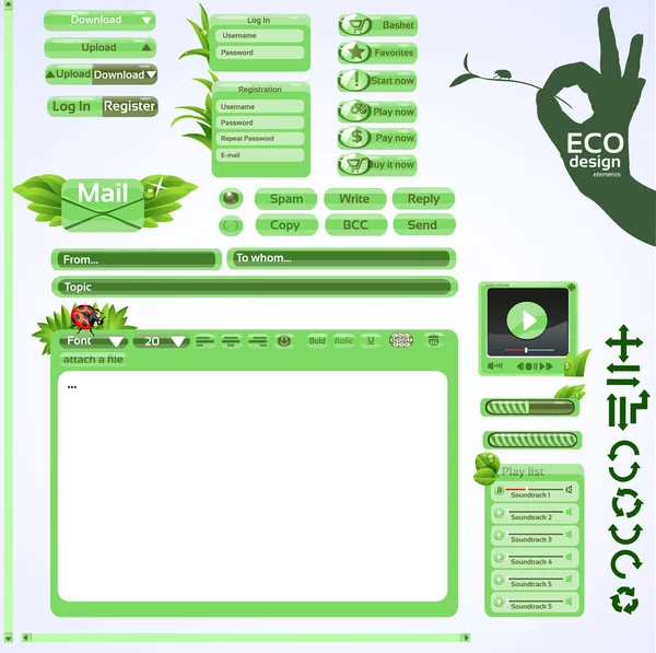 Elementos para um design web ecológico. Conjunto verde —  Vetores de Stock