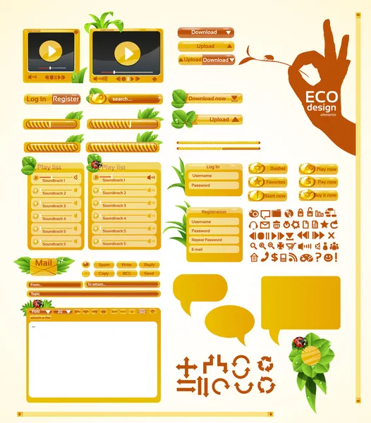 Elementos para el diseño web ecológico. Conjunto de hierba grande — Archivo Imágenes Vectoriales