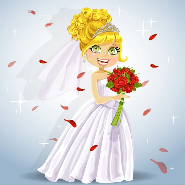 Splendida splendente sposa con bouquet — Vettoriale Stock