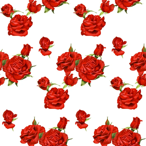 Seamless pattern of red roses on a white background — Stock Vector