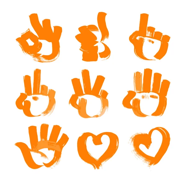 Narancssárga ecsetvonásokkal számok-kéz és a szív — Stock Vector