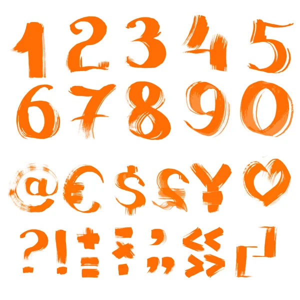 Handskrivna av en texturerad pensel symboler och nummer — Stock vektor