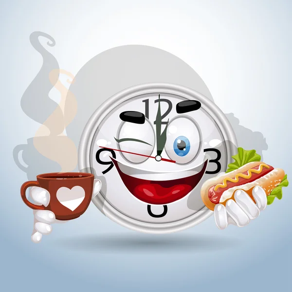 Horloge smiley genieten van lunchpauze — Stockvector