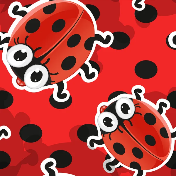 Fundo vermelho com bonito cartoon joaninha —  Vetores de Stock