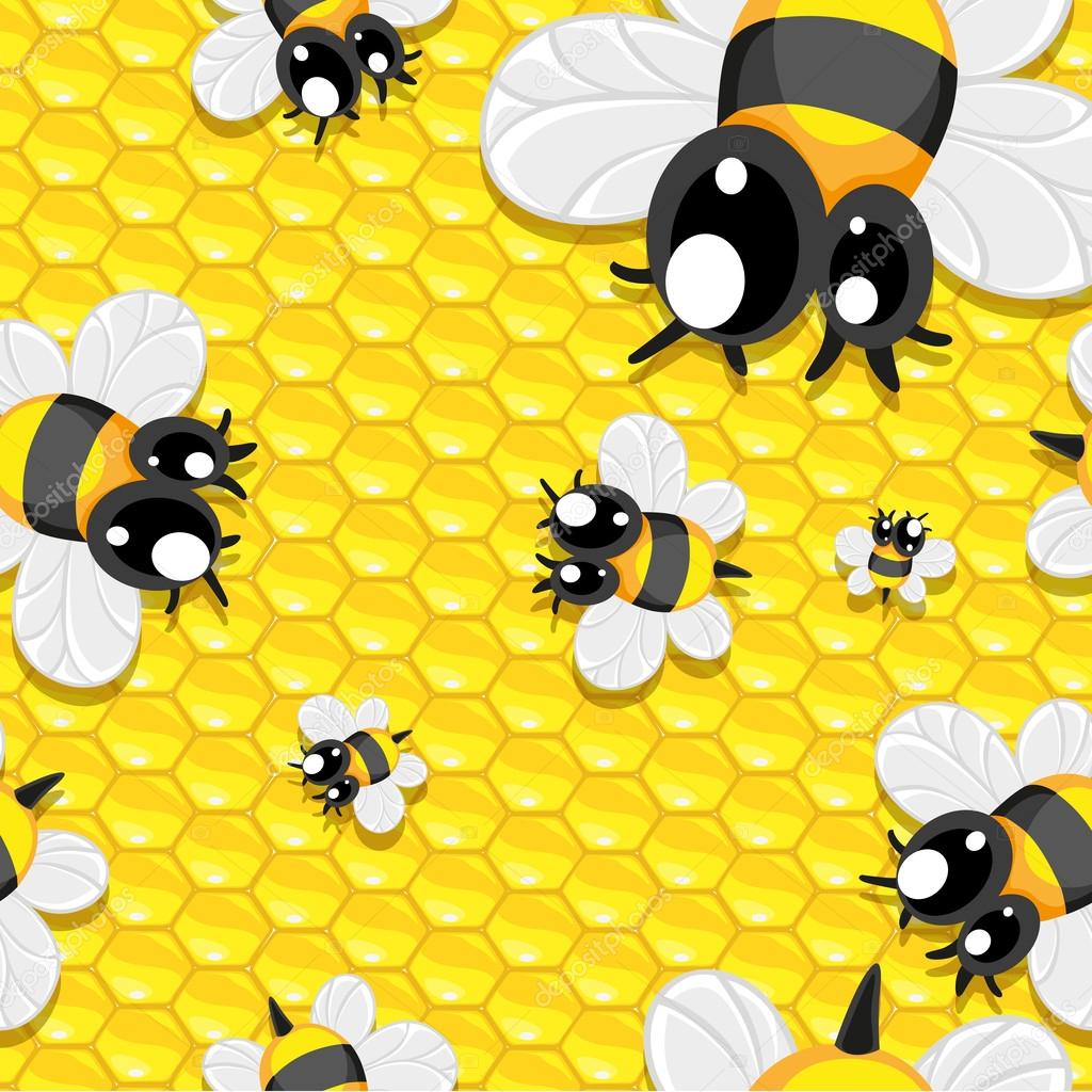 Seamless background with honey and baby bees