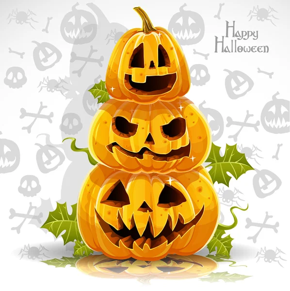 Banner feliz halloween con calabazas terribles — Vector de stock