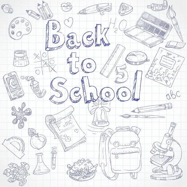 Torna a scuola doodles con lettering — Vettoriale Stock