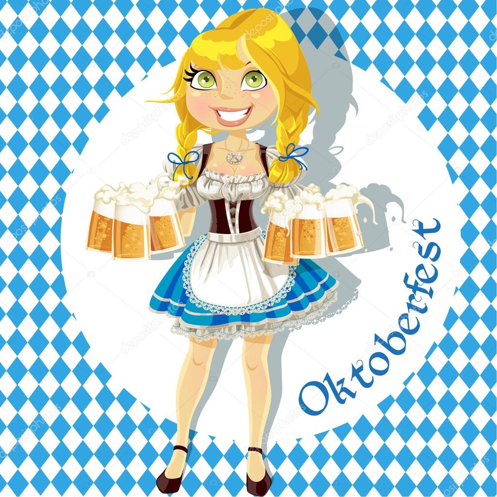 Pretty Blond with a glass of beer celebrating Oktoberfest