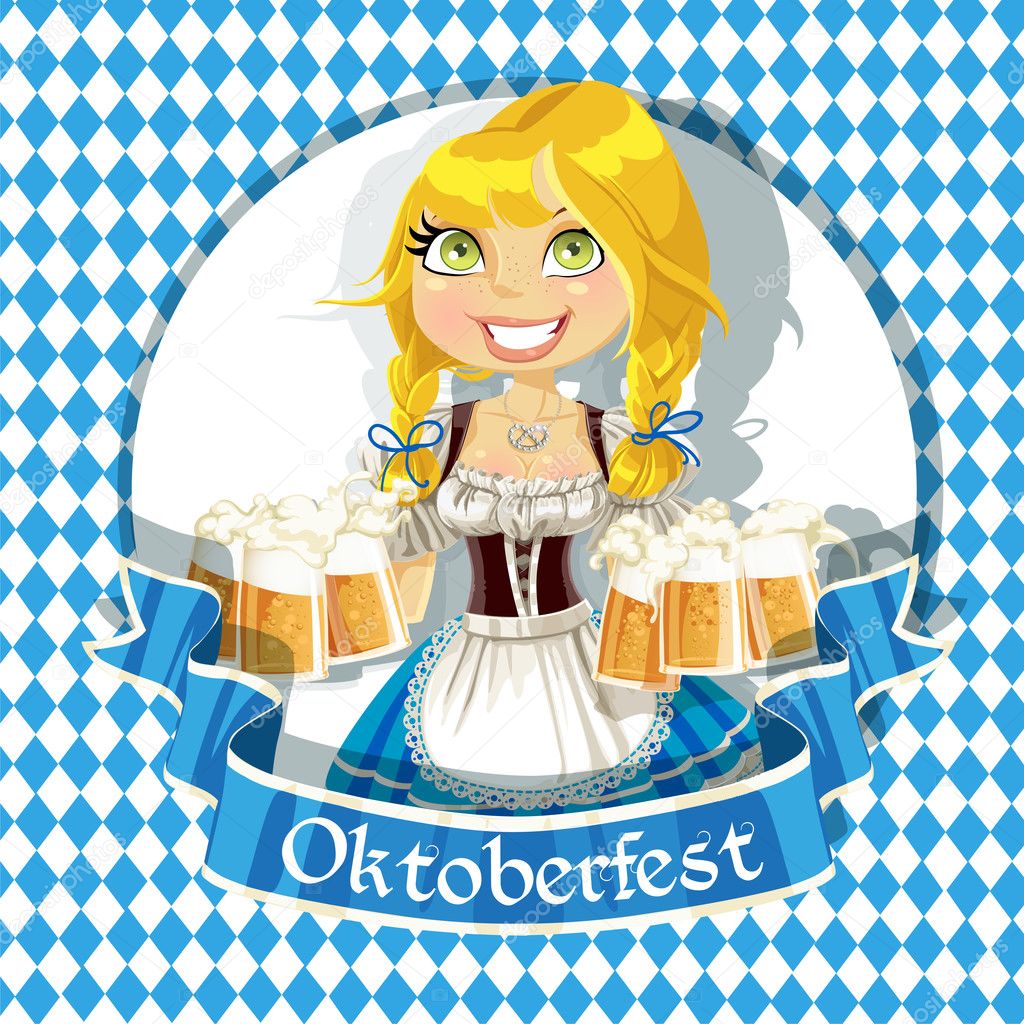 Pretty Blond with a glass of beer celebrating Oktoberfest banner