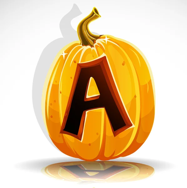 Feliz Halloween fuente cortada letra de calabaza A — Vector de stock