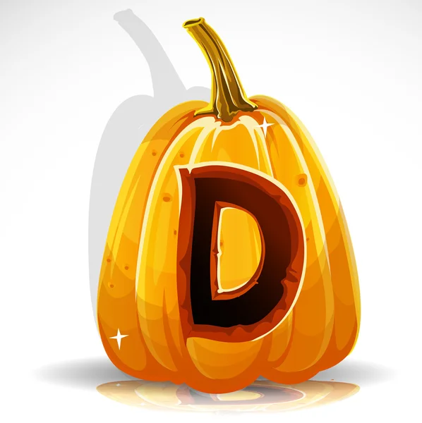 Gelukkig halloween lettertype uitgesneden pompoen letter d — Stockvector