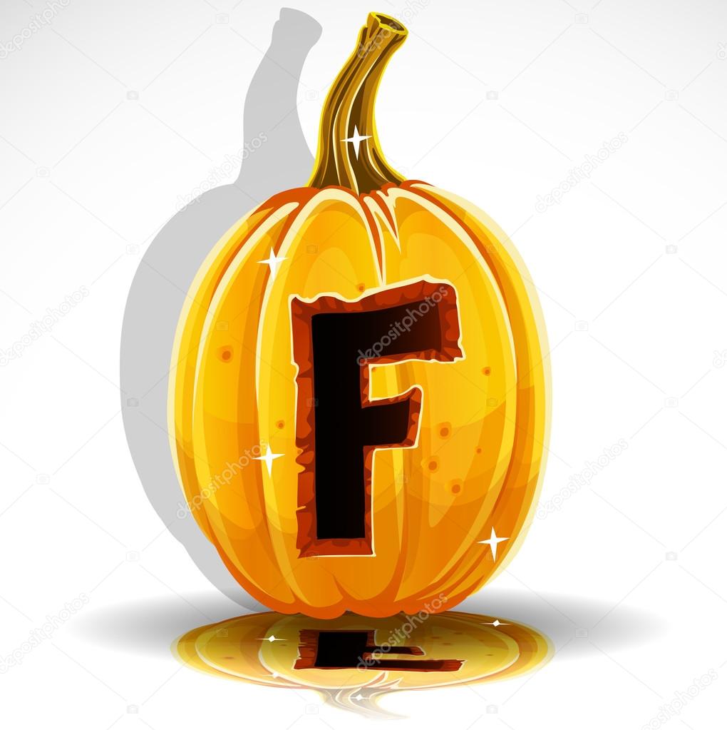 Happy Halloween font cut out pumpkin letter F