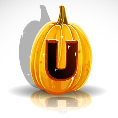 Happy Halloween font cut out pumpkin letter U