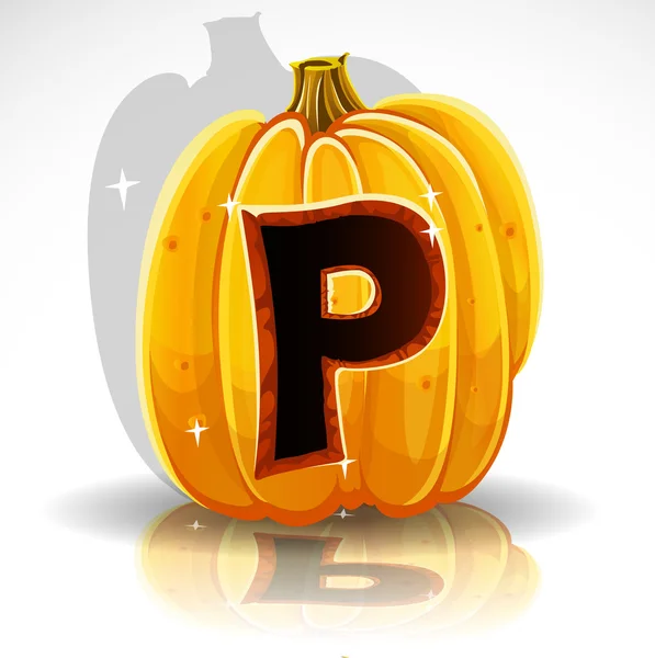 Bonne Halloween police découper citrouille lettre P — Image vectorielle