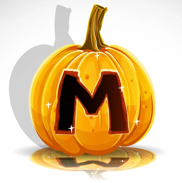 Feliz Halloween fuente cortada letra de calabaza M — Vector de stock