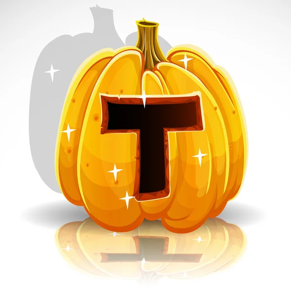 Feliz Halloween fuente cortada letra de calabaza T — Vector de stock