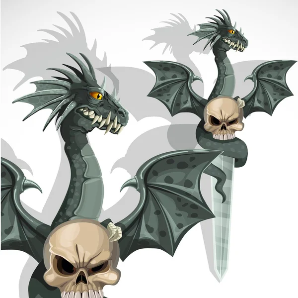 Dague rituelle avec un dragon et un crâne sur la poignée — Image vectorielle