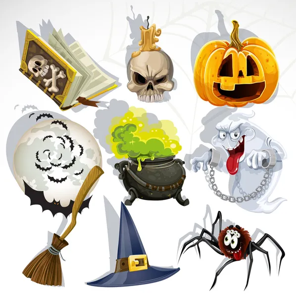 Colección de halloween relacionados con objetos y criaturas — Archivo Imágenes Vectoriales