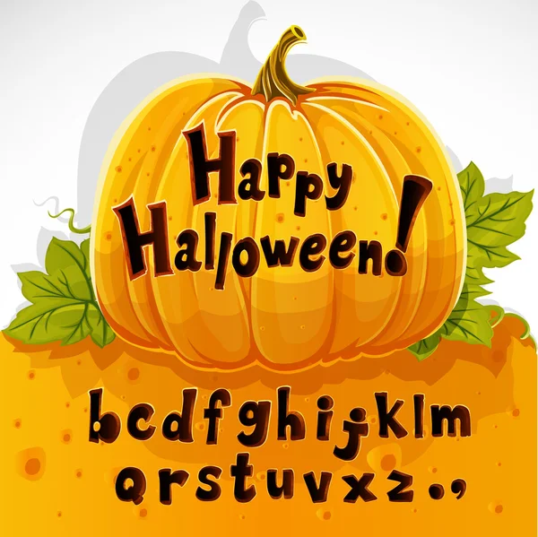 Happy Halloween Kürbis Kleinbuchstaben-Alphabet ausgeschnitten — Stockvektor