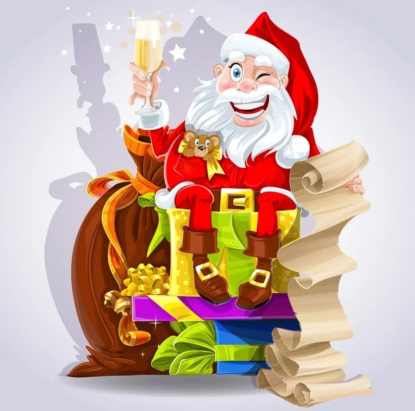 Χαριτωμένο Άγιος Βασίλης με δώρα — Διανυσματικό Αρχείο