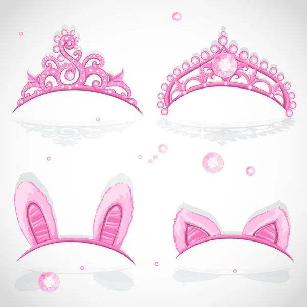 Shining pink girls tiaras with diamonds and carnival tabs on the hoop set Stock Illustration