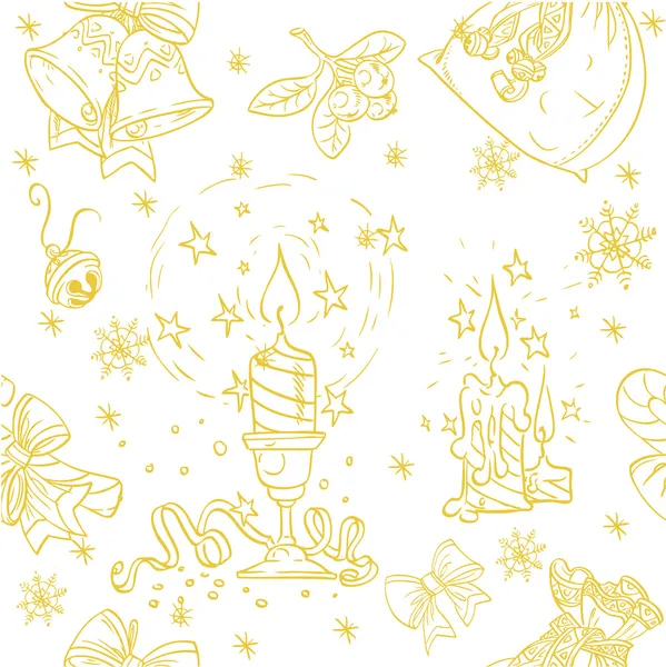 Doodles de fondo de Navidad sin costuras en color oro de vacaciones — Archivo Imágenes Vectoriales