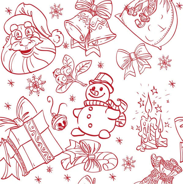 Άνευ ραφής χριστουγεννιάτικα φόντο doodles σε κόκκινο χρώμα — Διανυσματικό Αρχείο