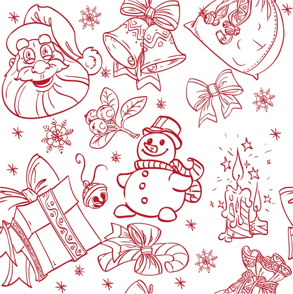 Nahtlose Weihnachtsmasse Hintergrund Doodles in roter Farbe — Stockvektor