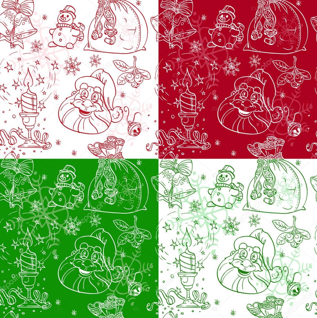 Seamless Christmass background doodles in coloe variations