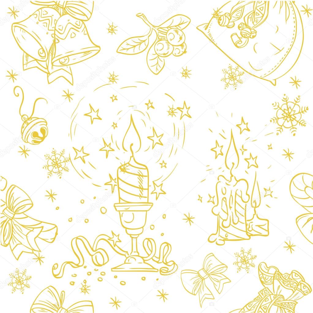 Seamless Christmass background doodles in holiday-gold color