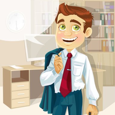 Office konuşma balonu gidiş ile iş adamı eve gitmek