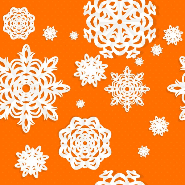 Άνευ ραφής χριστουγεννιάτικα υπόβαθρο από νιφάδες χιονιού απλικέ σε πορτοκαλί φόντο — Διανυσματικό Αρχείο
