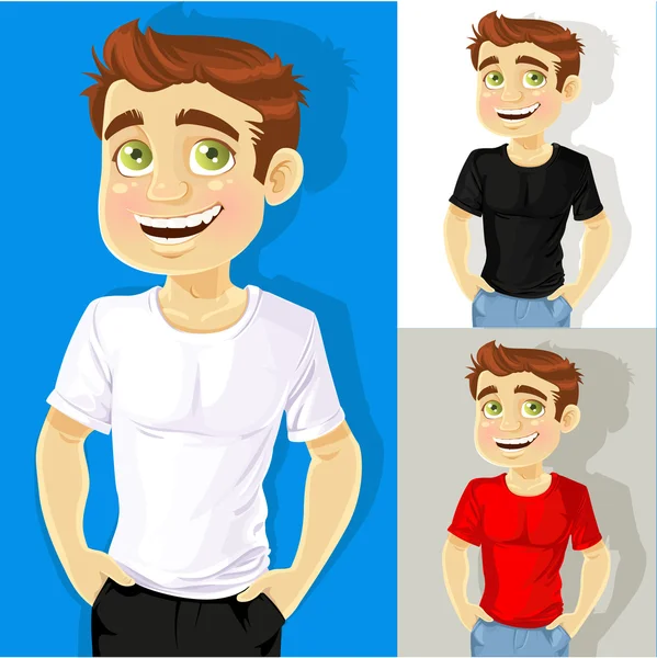 Business man shows a T-shirt for print your logo — Stock Vector