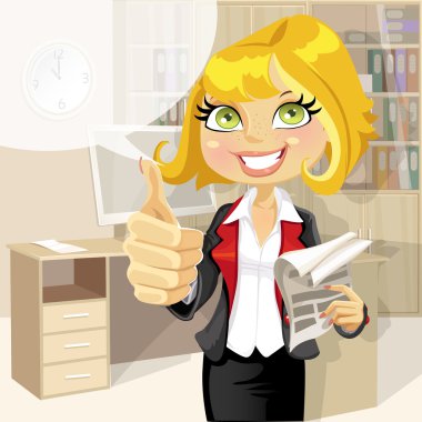 güzel bir iş kadını ofiste herşey yolunda gösterilen iş kağıtları