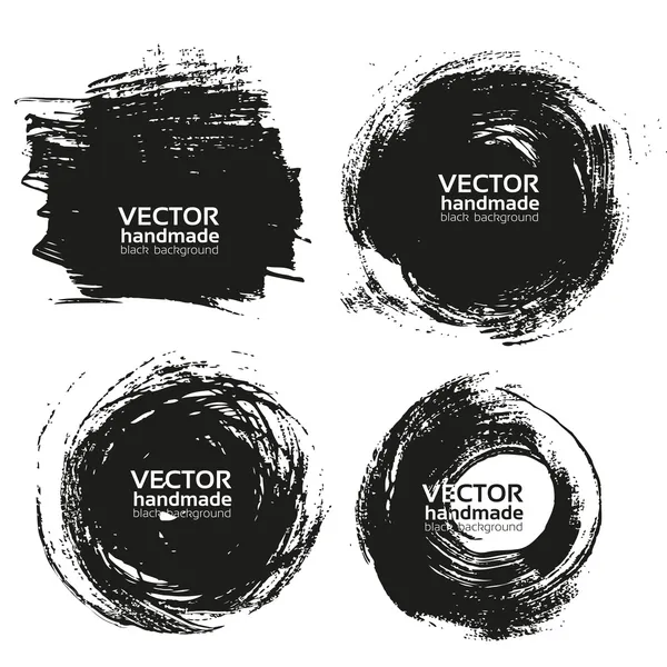 Vector beautiful handmade black strokes- backgrounds painted by brush — Stock Vector