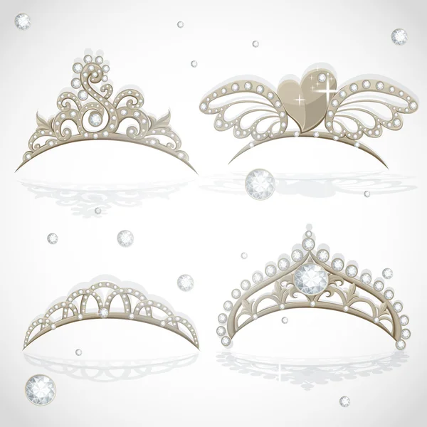 Shining gold girls tiaras with diamonds on the hoop set Royalty Free Stock Illustrations