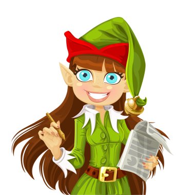 sevimli Noel elf kalem kaydetmeye hazır ile izole üzerinde beyaz arka plan dilek