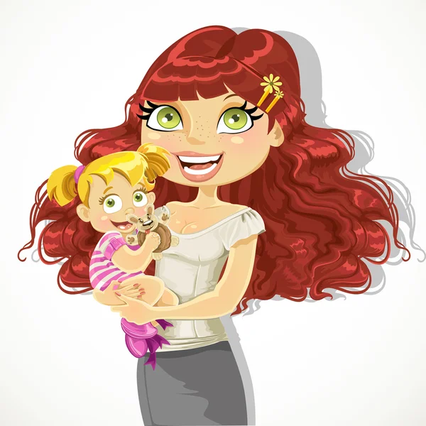 Jolie maman avec sa fille dans les bras — Image vectorielle