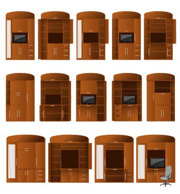 Collection of cabinets bureaus of different configurations for convenient work and storage clipart