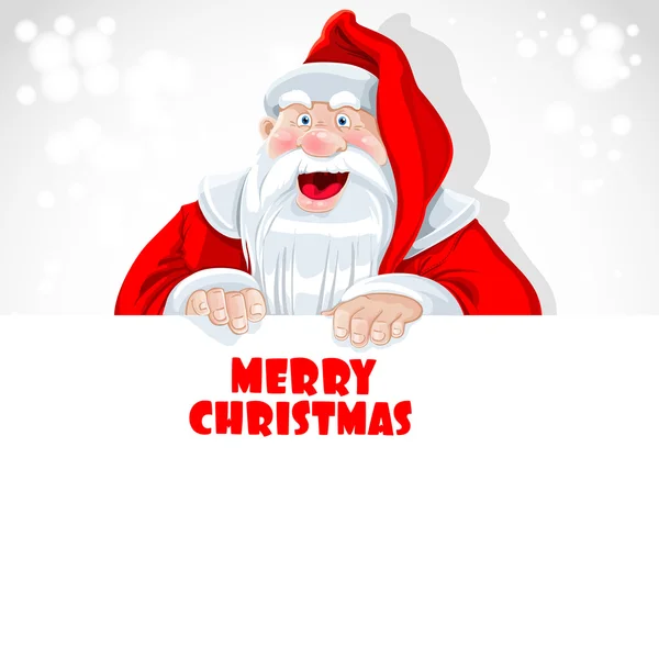 Lindo Papá Noel llevar bandera grande con saludos de Navidad — Vector de stock