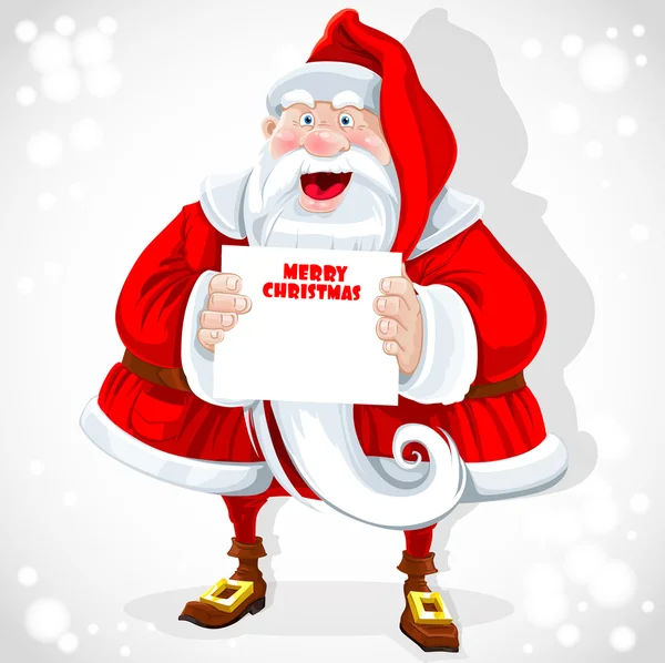 Mignon père Noël tenir bannière avec les salutations de Noël — Image vectorielle