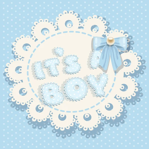 It`s a boy blue baby shower with openwork background and bow — Stock Vector
