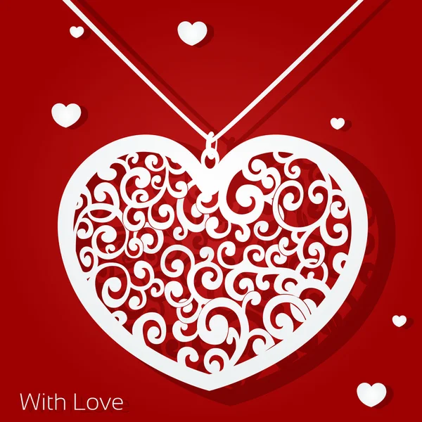 Openwork heart applique paper on red background — Stock Vector